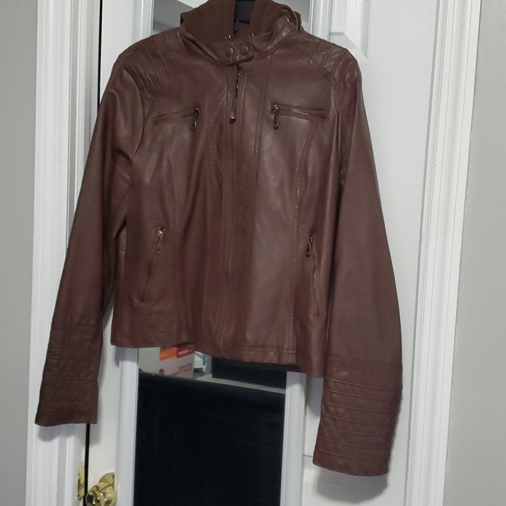 Leather hoodie Jacket